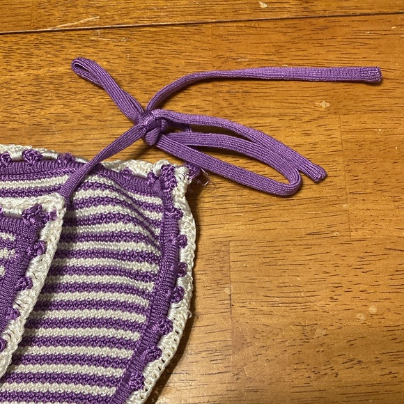 SOLID & STRIPED Womens Size XS Clara String Bikini Bottoms Striped Purple Ivory - Picture 2 of 12